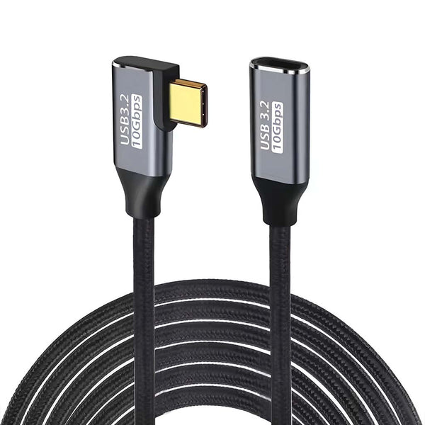 TECPHILE - L Shape Type-C Male to Type-C Female 100W Charging Cable - 10