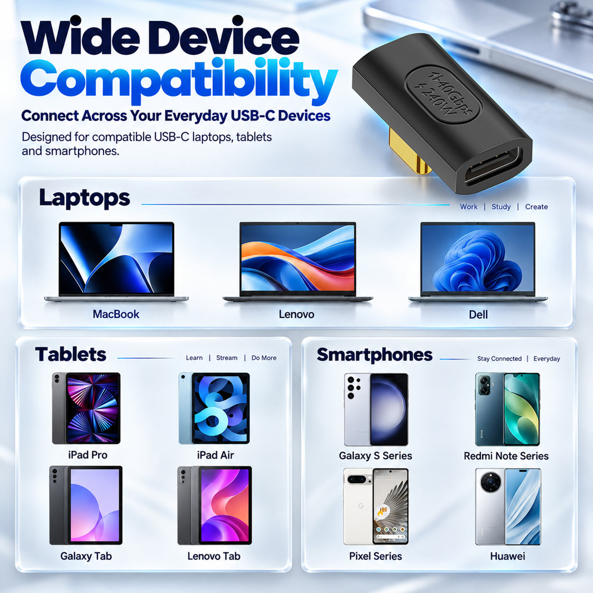 Black USB-C to HDMI adapter with gold-plated connector, compact design, suitable for connecting laptops, tablets, and smartphones