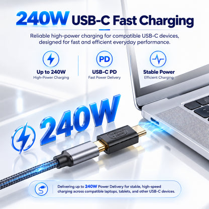  240W USB C fast charging, 8K@60Hz ultra HD resolution, and stable connectivity for laptops and devices