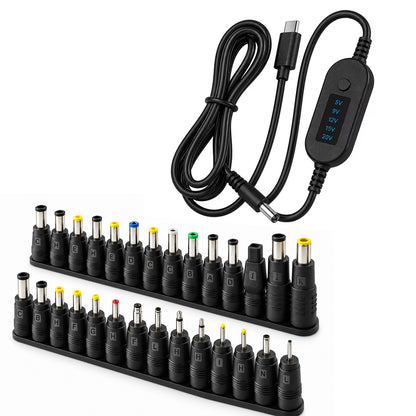 TECPHILE PD 140W USB C to DC Power Cable & Adapter with Digital Display