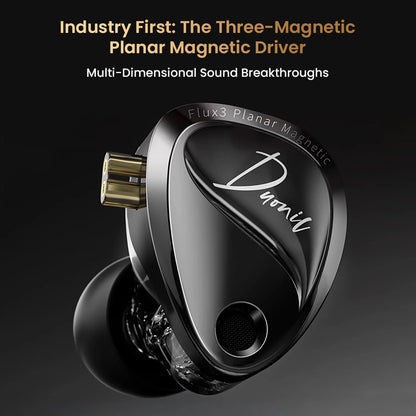 Close-up of KZ - Duonic 3 Planar Magnetic + Dynamic Hybrid Driver IEM showcasing Flux3 planar magnetic driver for multidimensional sound.