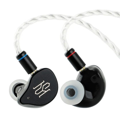 Close-up of SIMGOT SuperMix 5 In-Ear Monitors with braided cable and ergonomic ear tips for premium audio and comfort.