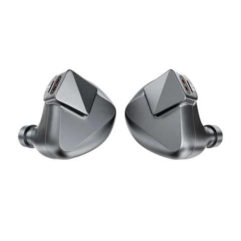 LETSHUOER S12 Ultra IEMs in gray with angular CNC aluminum shells, combining sleek aesthetics with durable construction.