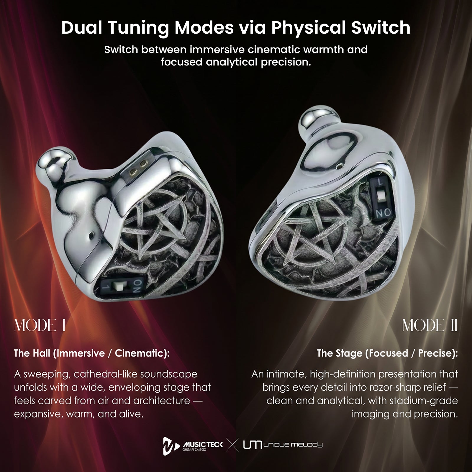 Detailed view of titanium shell Pentagram design on IEM