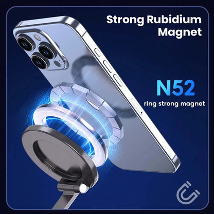 Close-up of TECPHILE T30 magnetic phone holder using strong N52 rubidium magnet for secure attachment to smartphones.
