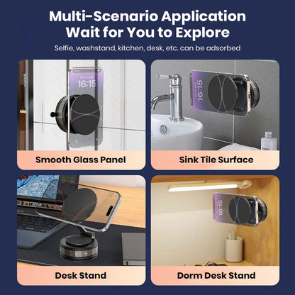 TECPHILE T30 magnetic phone holder supports multi-scenario use on glass, tiles, desks, and dorm surfaces for versatile mounting.