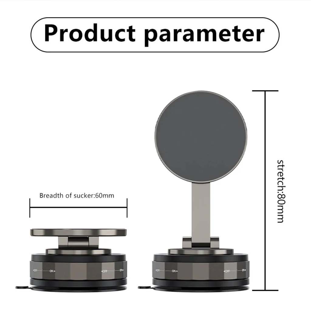 TECPHILE T30 phone holder dimensions with 60mm suction base and 180mm stretch height for compact and adjustable design.