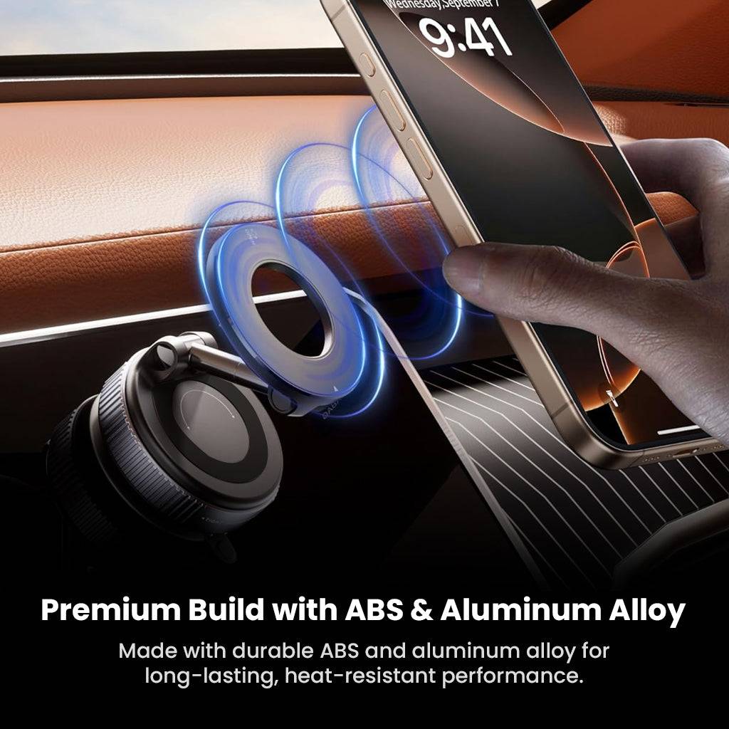 TECPHILE phone holder made from premium ABS and aluminum alloy for heat resistance and long-lasting durability in car interiors.