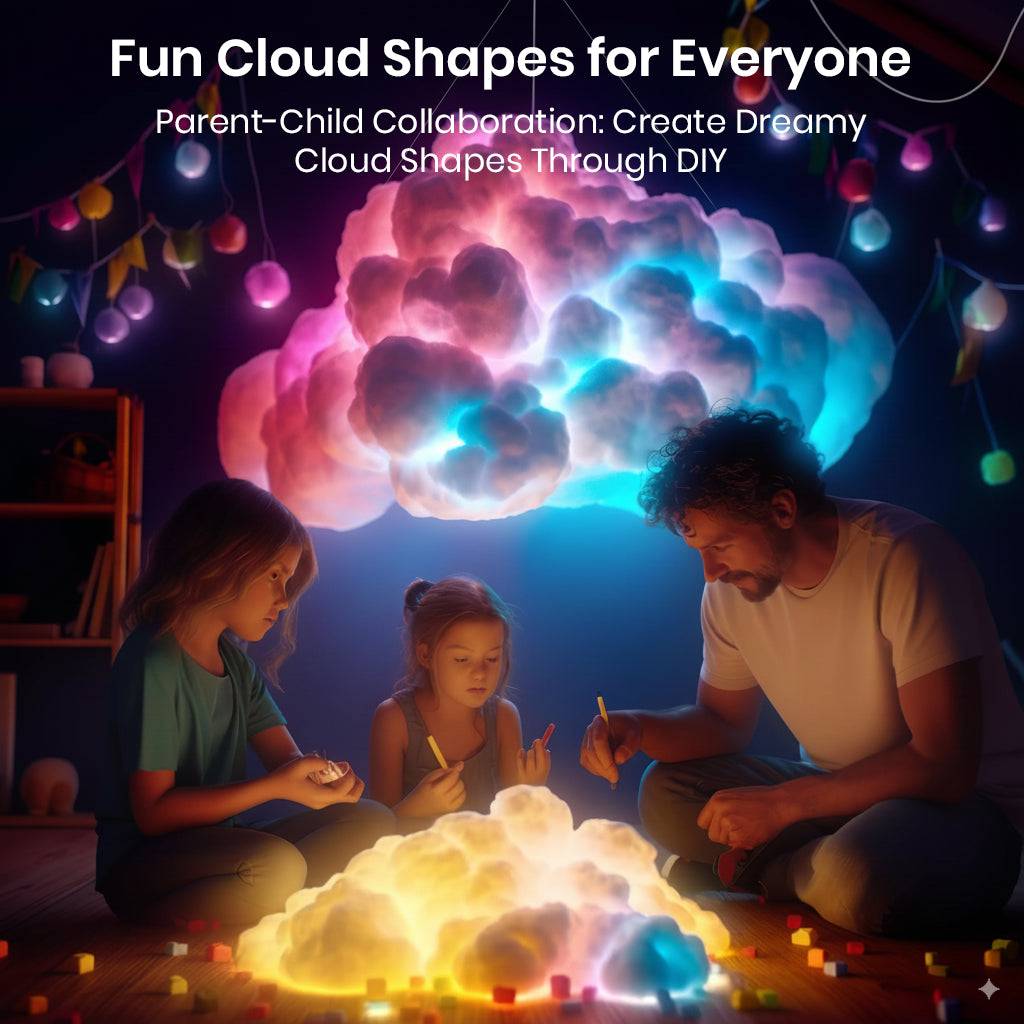 DIY TECPHILE cloud light project for kids and parents, creating dreamy cloud shapes together with multicolor lighting effects.