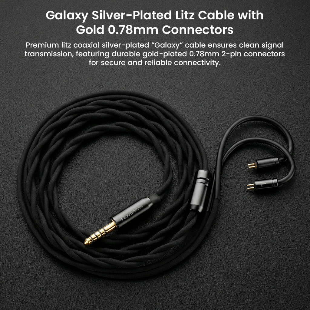 Galaxy silver-plated litz cable with gold 0.78mm connectors for GENESIS G318 IEM ensures clean signal transmission and secure connectivity.