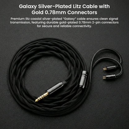 Galaxy silver-plated litz cable with gold 0.78mm connectors for GENESIS G318 IEM ensures clean signal transmission and secure connectivity.