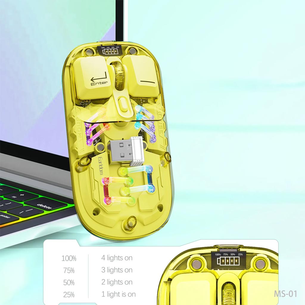 TECPHILE - M111 Transparent Dual Mode Wireless Bluetooth Mouse