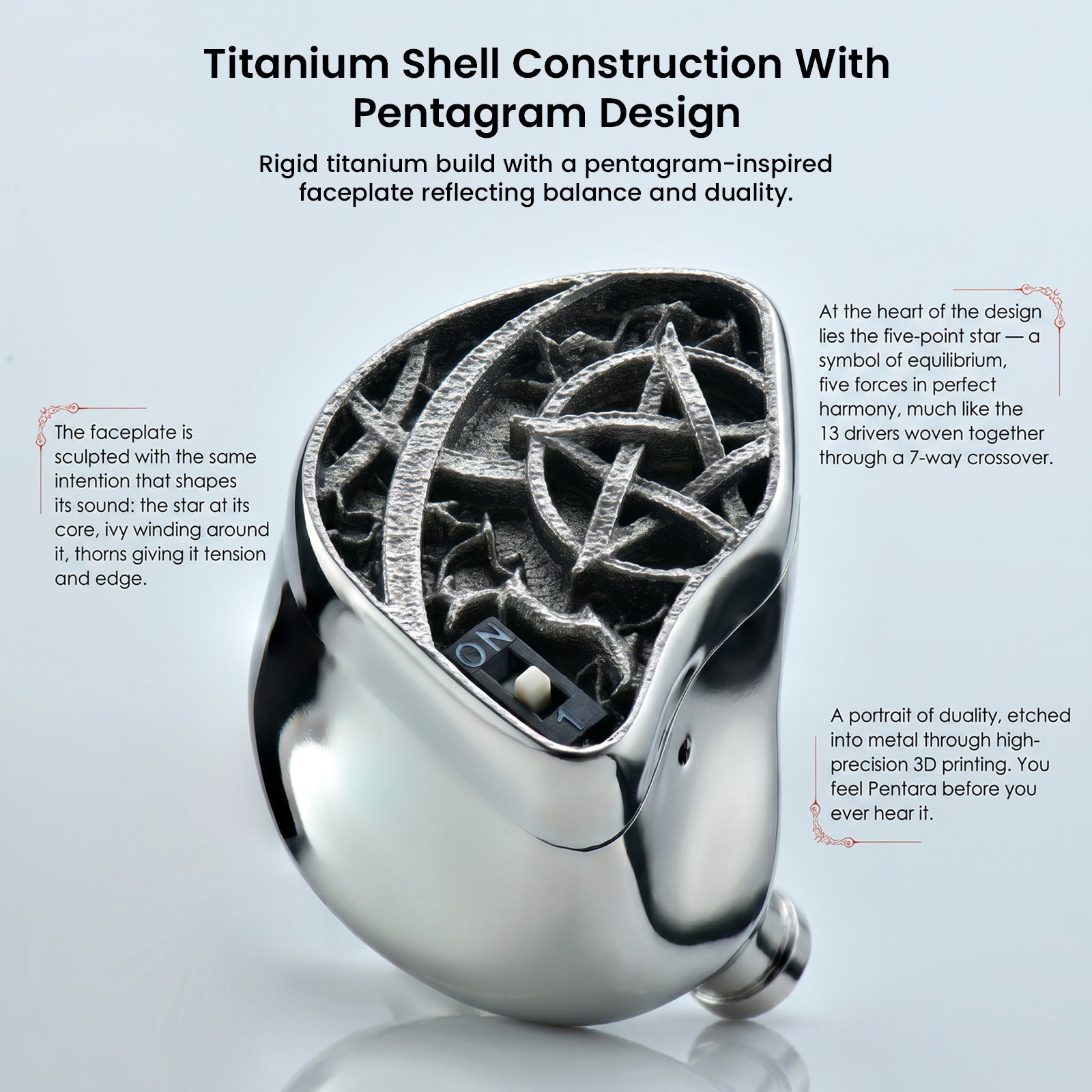 High-quality metallic Pentara IEM with pentagram faceplate