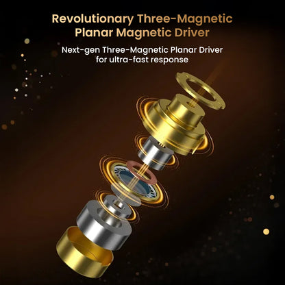 Exploded view of KZ Duonic's three-magnetic planar driver components, highlighting ultra-fast response and advanced audio engineering.
