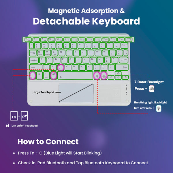 TECPHILE - LX103T Wireless Keyboard Case for Lenovo M10 Plus/ K10 - 3