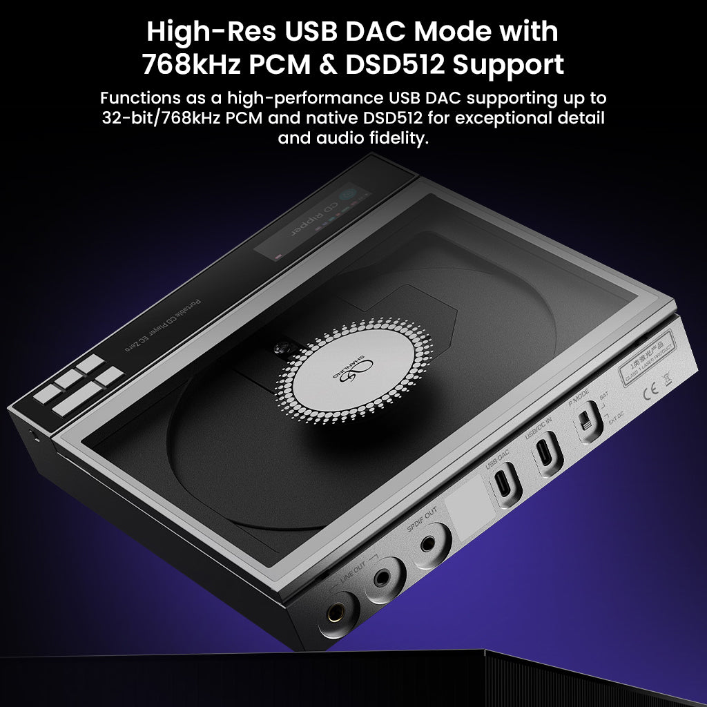 High-res USB DAC mode with PCM and DSD512 support