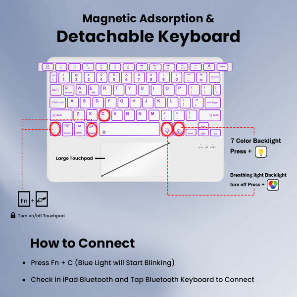 TECPHILE - LX106T Keyboard Case for Lenovo Tab M10 Plus 10.61” - 7