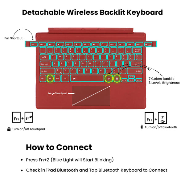 TECPHILE - Wireless Keyboard for Microsoft Surface Pro 3/4/5/6/7 - 7