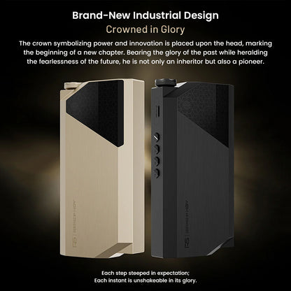 HiBy RS8II digital audio player in black and gold, showcasing premium industrial design and flagship aesthetics.