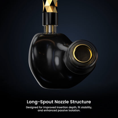 Close-up of long-spout nozzle structure of earphone