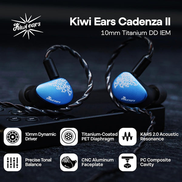 Kiwi Ears - Cadenza II 10mm Titanium-Coated PET DD In-Ear Monitor - 2