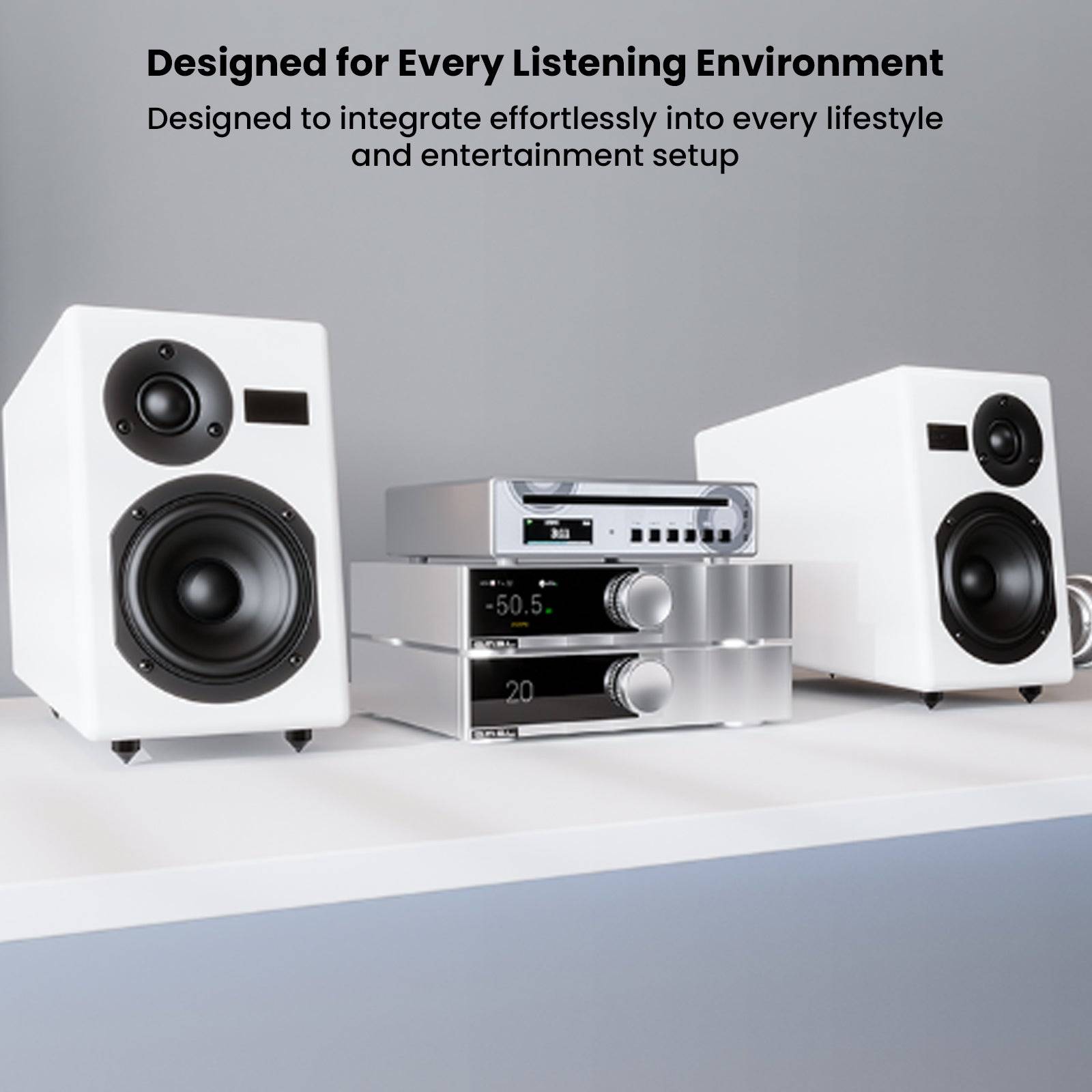 Modern audio system with speakers and CD player
