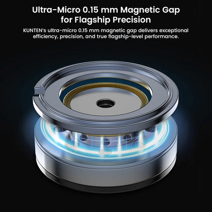 Close-up of GK-KUNTEN's ultra-micro 0.15mm magnetic gap for flagship-level precision and high-efficiency audio output.