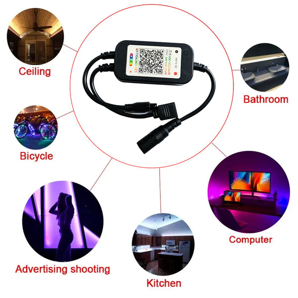 TECPHILE - Bluetooth RGB LED Strip Controller with 44 Keys Remote - 6