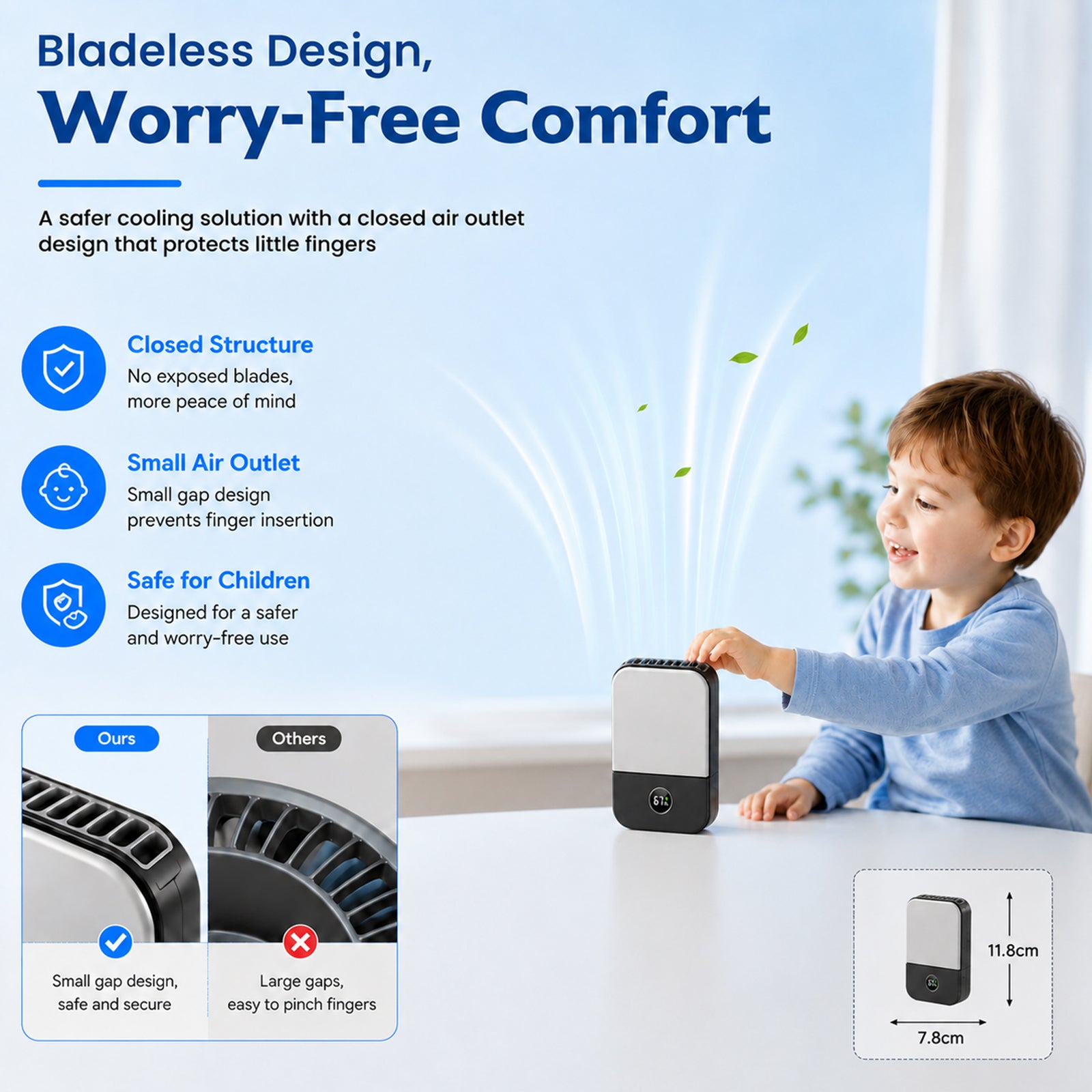 DQ205 Portable Neck Fan with LCD Display Rechargeable & 3-Speed Airflow