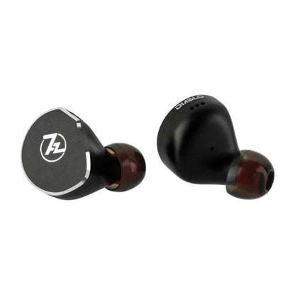 Side view of 7HZ x Crinacle Diablo IEMs highlighting nozzle and eartip design for optimal sound isolation and comfort.