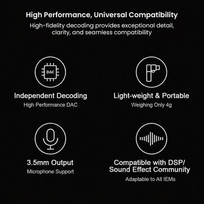 Close-up of the TRUTHEAR KeyX USB DAC/AMP highlighting its high-performance, lightweight, portable design with audio features