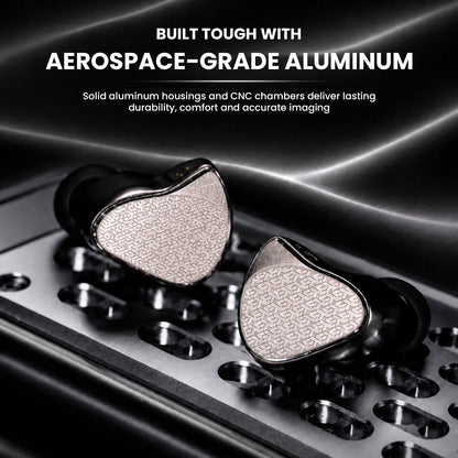 Black and silver audio equipment with gold accents, featuring a digital interface and multiple control knobs for high-performance sound tuning