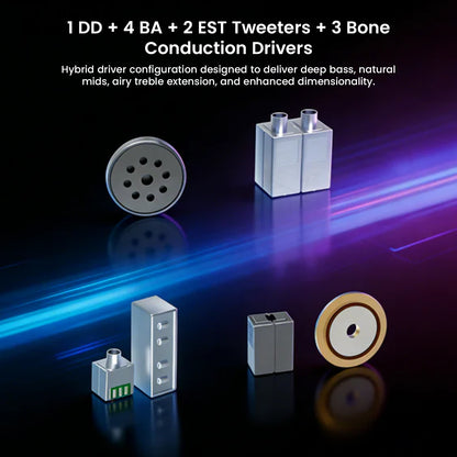 Exploded view of hybrid driver components for in-ear monitor