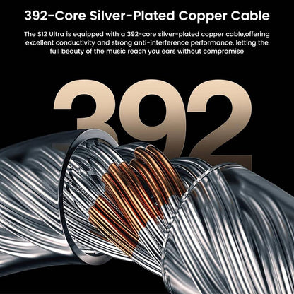 392-core silver-plated copper cable of LETSHUOER S12 Ultra IEMs, offering superior conductivity and anti-interference performance.