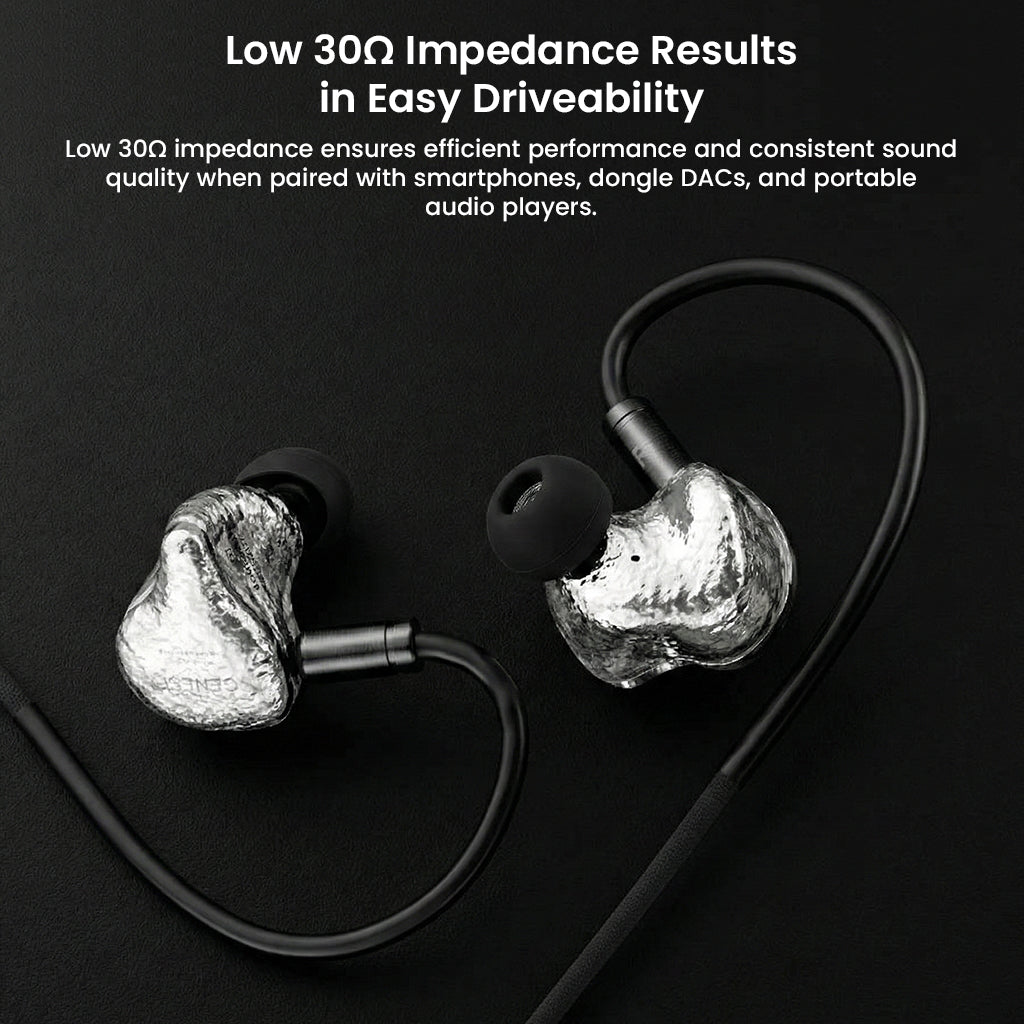 GENESIS G318 IEM with low 30Ω impedance ensures easy driveability and consistent sound quality with smartphones and portable audio devices.