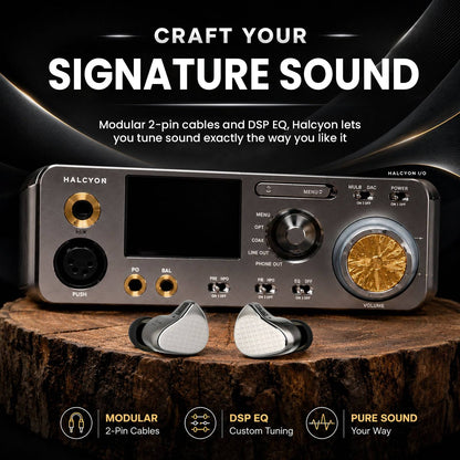 Disassembled high-end in-ear monitors showing internal components like drivers, aluminum shell, and custom balanced armature for precise sound