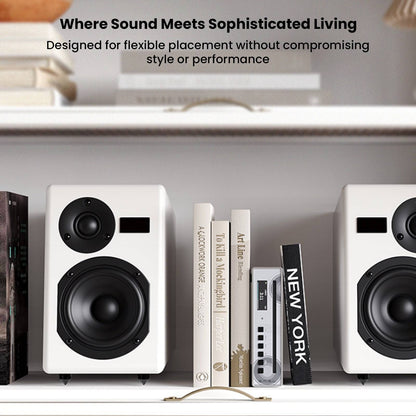Aluminum portable audio device connected to power source