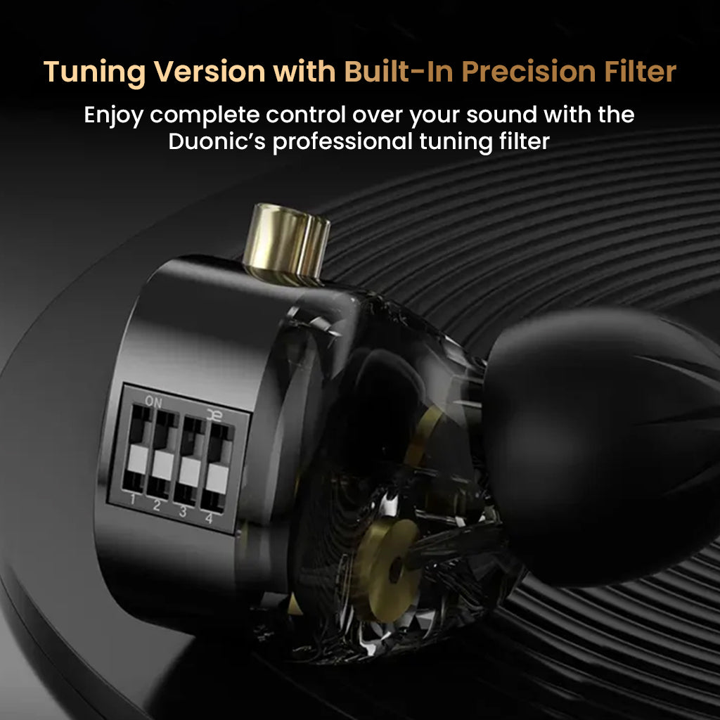 KZ Duonic IEM with built-in tuning switch for precision sound control, enhancing user customization and audio clarity.