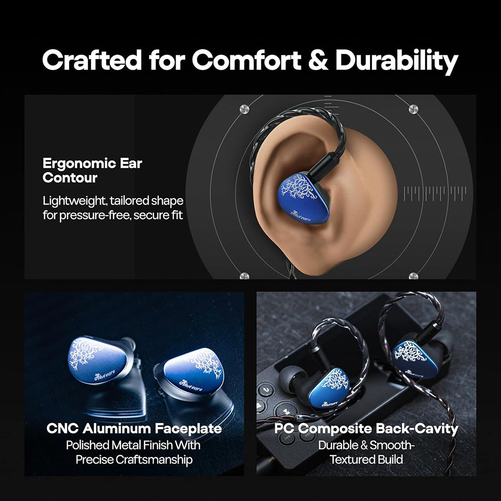 Ergonomic blue in-ear monitor with tree design