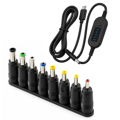 TECPHILE PD 140W USB C to DC Power Cable & Adapter with Digital Display