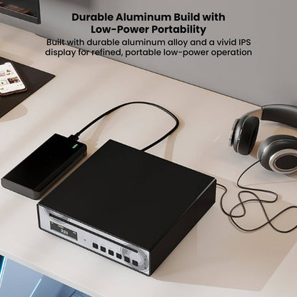Portable CD player with digital display and black and silver design