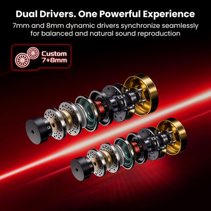 Exploded view of dual driver components for CCA Falcon gaming IEM