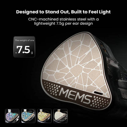 Lightweight 7.5g BINARY – EP321 MEMS IEM with CNC-machined stainless steel faceplate designed for standout aesthetics and comfort.