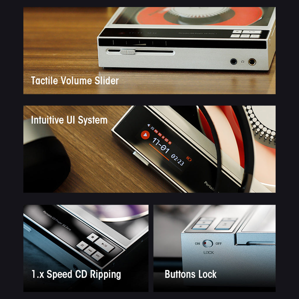 CD player with intuitive touchscreen UI and control buttons