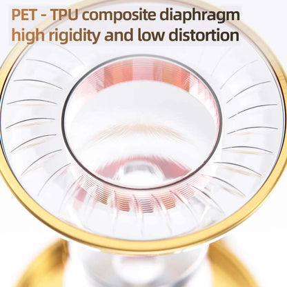 Close-up of QKZ-AK6 IEM's PET-TPU composite diaphragm, engineered for high rigidity and minimal distortion in audio playback.