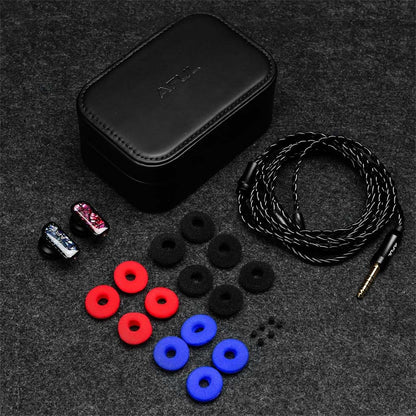 AFUL - PolarNight 15.4mm Dynamic Driver HiFi Earbuds with flat head design, braided cable, multiple foam ear tips, and a black carrying case.