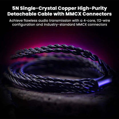 AFUL - PolarNight 15.4mm Dynamic Driver HiFi Earbuds feature a 5N single-crystal copper high-purity detachable cable with MMCX connectors for superior audio clarity. The 4-core, 112-wire configuration ensures stable signal transmission in premium in-ear headphones.