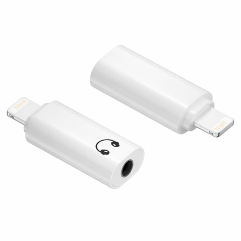 AUDIOCULAR- A18X Lightning to 3.5mm Portable Audio Adapter with sleek white design and headphone icon, ideal for iPhone audio conversion.