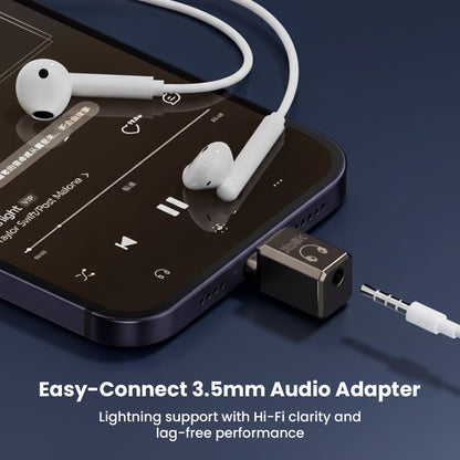 AUDIOCULAR- A19X Lightning to 3.5mm Audio Adapter offering Hi-Fi clarity and seamless connection for music playback on iPhone.