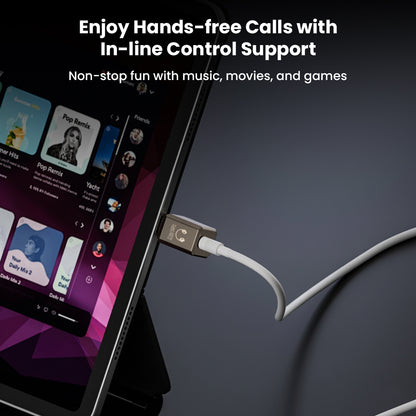AUDIOCULAR- A19X adapter supports hands-free calls with in-line control, ideal for music, movies, and gaming on iOS devices.